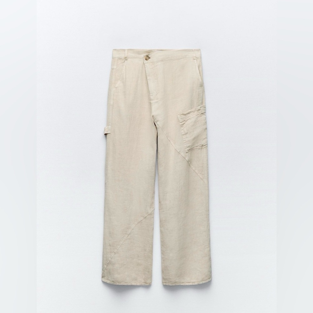 Zara Linen Pants Wide Leg Utility Style Size Medium